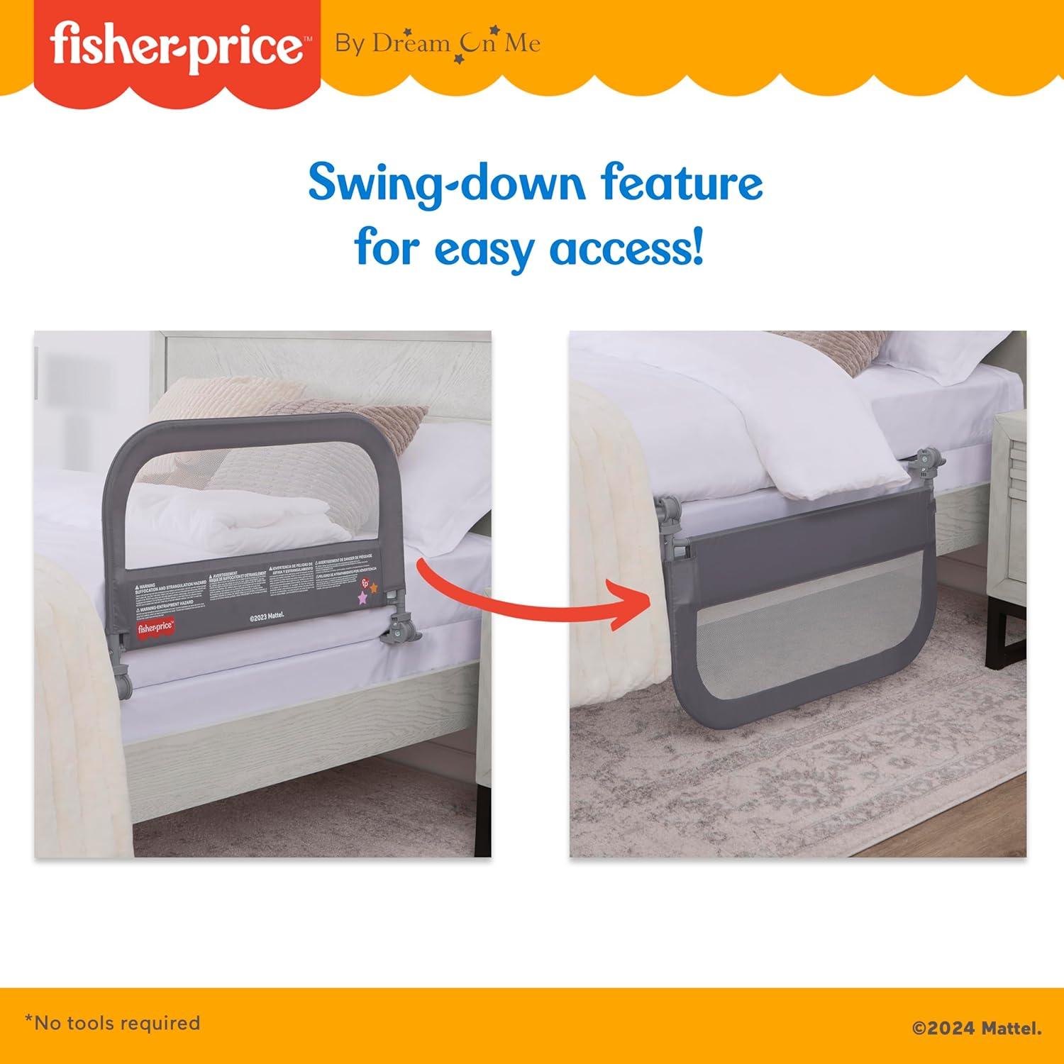 imageDream On Me FisherPrice Little Naps Bed Rail for Toddlers in Grey Suitable for All Types of Beds No Tool Assembly for Toddler Bed RailGrey