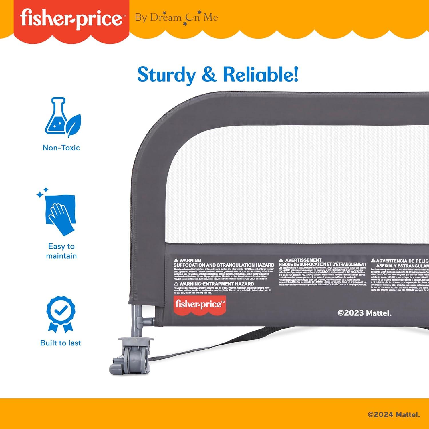 imageDream On Me FisherPrice Little Naps Bed Rail for Toddlers in Grey Suitable for All Types of Beds No Tool Assembly for Toddler Bed RailGrey