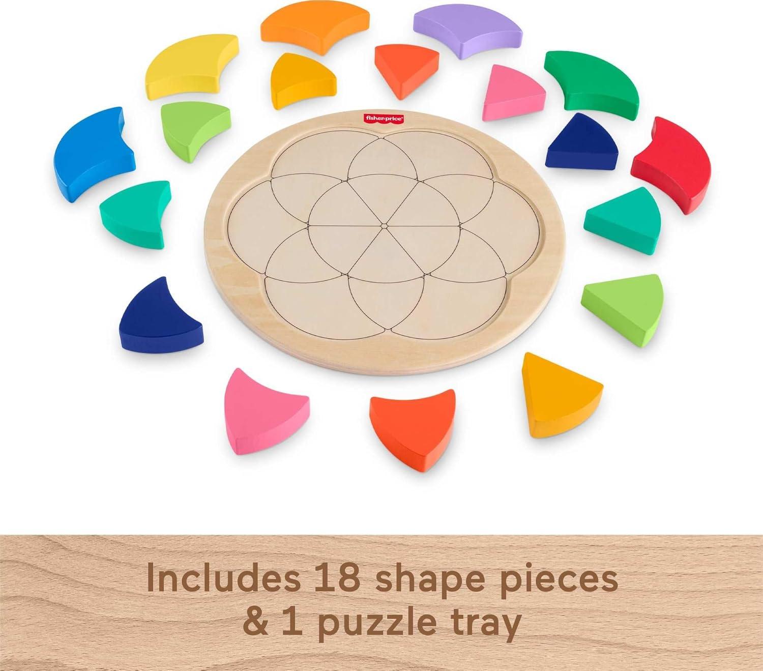 imageFisherPrice Wood Preschool Toy Color Wheel Puzzle 19 Wooden Pieces for ShapeSorting Play Preschool Kids Ages 3 Years