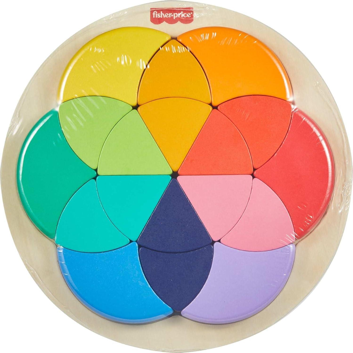 imageFisherPrice Wood Preschool Toy Color Wheel Puzzle 19 Wooden Pieces for ShapeSorting Play Preschool Kids Ages 3 Years
