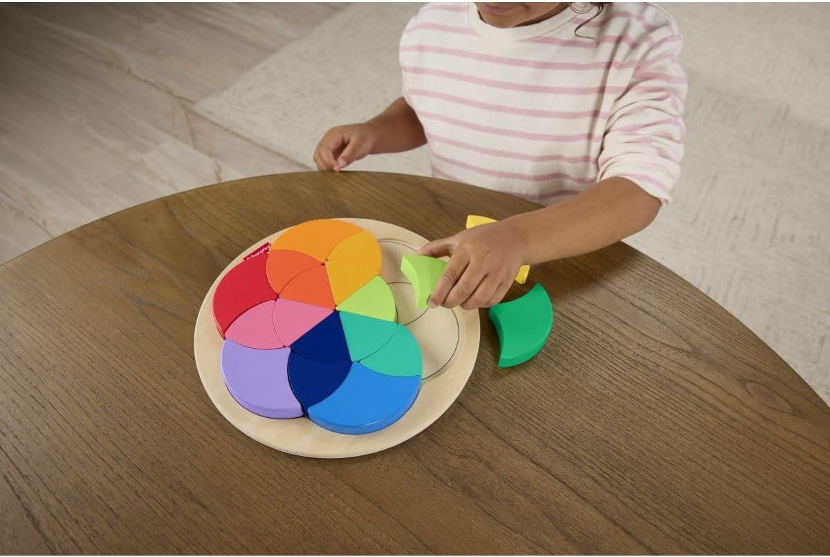 imageFisherPrice Wood Preschool Toy Color Wheel Puzzle 19 Wooden Pieces for ShapeSorting Play Preschool Kids Ages 3 Years