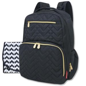 imageBaby Essentials FisherPrice Signature Morgan Quilted Backpack Diaper Bag with Changing Pad Stroller Clips Laptop Compartment Black