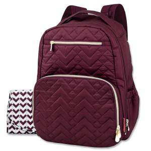 imageBaby Essentials FisherPrice Signature Morgan Quilted Backpack Diaper Bag with Changing Pad Stroller Clips Laptop Compartment Burgundy