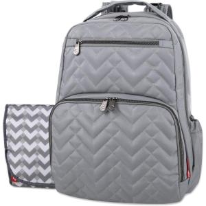 imageBaby Essentials FisherPrice Signature Morgan Quilted Backpack Diaper Bag with Changing Pad Stroller Clips Laptop Compartment Gray