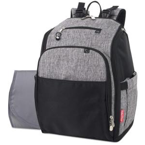 imageFisher Price Diaper Bag Backpack with Changing Pad and Stroller Straps Grey Large