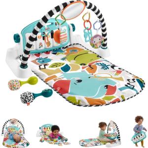 imageFisherPrice Baby Musical Toy Set Glow and Grow Kick ampamp Play Piano Gym Pink Playmat with 2 Rattle Maracas for Newborns Ages 0 MonthsBlue