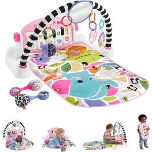 imageFisherPrice Baby Musical Toy Set Glow and Grow Kick ampamp Play Piano Gym Pink Playmat with 2 Rattle Maracas for Newborns Ages 0 MonthsPink