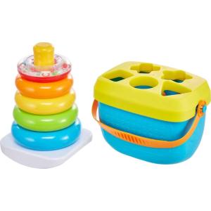 imageFisherPrice Infant Toy Set Babys First Blocks 10 Shapes and RockaStack Ring Stacking Activity for Ages 6 MonthsRockaStack  Blocks Bundle