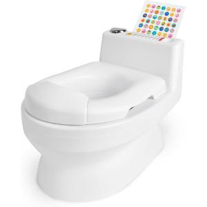imageFisherPrice Potty Trainer with Flushing Sounds Tracking Chart ampamp Storage  White Floor Potty Chair with Splash Guard Removable Toilet Ring and Bowl
