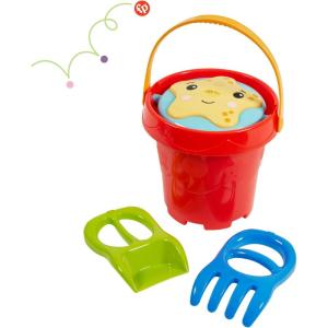 imageFisherPrice Toddler 3in1 Beach Bucket Portable Sprinkler and Sandcastle Mold  Water Toy and Sand Toys for Ages 18 Months  Includes Sand Tools