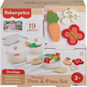 imageFisherPrice Wood Kitchen Toy Veggie Soup Tiny Garden 16Piece Wooden Pretend Cooking Playset for Preschool Kids Ages 3 Years Amazon ExclusivePots  Pans