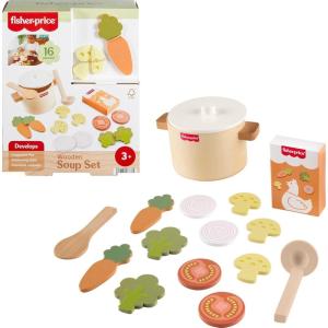 imageFisherPrice Wood Kitchen Toy Veggie Soup Tiny Garden 16Piece Wooden Pretend Cooking Playset for Preschool Kids Ages 3 Years Amazon ExclusiveVeggie Soup