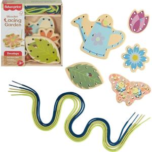 imageFisherPrice Wood Preschool Toy Lacing Activity Cards Tiny Garden 10Piece Set for Fine Motor Skill Development Kids Ages 3 Years Amazon Exclusive
