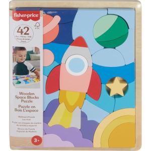 imageFisherPrice Wood Preschool Toy Space Blocks Jigsaw Puzzle 42 Wooden Pieces for Stacking ampamp Sorting Play Kids Ages 3 Years