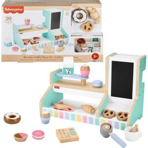imageFisherPrice Wood Pretend Play Coffee Shop ampamp Toy Register 20Piece Wooden Food Playset for Preschool Kids Ages 3 YearsCoffee Shop