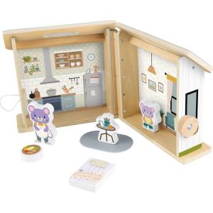 imageFisherPrice Wood Pretend Play Toy Dollhouse 6Piece Wooden House Playset for Travel Preschool Kids Ages 3 Years