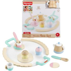 imageFisherPrice Wood Pretend Play Toy Tea Set 12Piece Wooden Playset with Teapot Cups ampamp Saucers for Preschool Kids Ages 3 YearsMulticolor