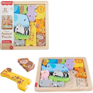 imageFisherPrice Wood Toddler Toy Animal Puzzle 13 Piece Wooden ShapeSorting Activity for Preschool Kids Ages 2 Years