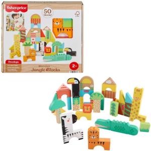 imageFisherPrice Wood Toddler Toy Castle Block Set 28 Wooden Pieces for Stacking Developmental Play Preschool Kids Ages 2 YearsJungle