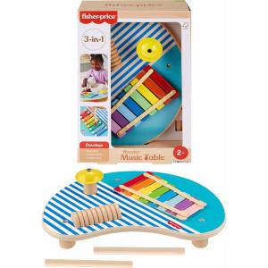 imageFisherPrice Wood Toddler Toy Musical Table 3Piece Wooden Percussion Instrument for Developmental Play Kids Ages 2 Years
