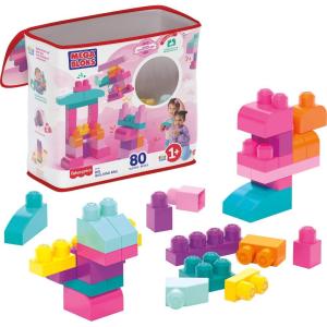 imageMEGA BLOKS First Builders Toddler Blocks Toys Set Big Building Bag with 80 Pieces and Storage Blue Ages 1 YearsPink Bag