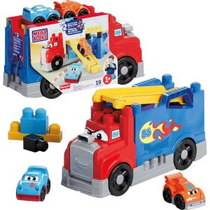 imageMEGA BLOKS First Builders Toddler Building Blocks Toy Set Build ampamp Race Rig with 19 Pieces 2 Race Cars and Storage Red Ages 1 Years