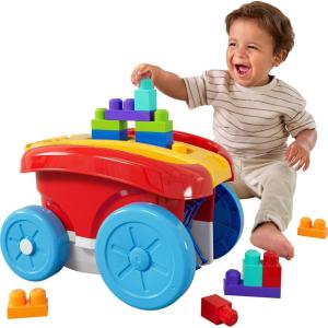 imageMega Bloks First Builders Toddler Building Toy Block Scooping Pull Wagon with 20 Pieces and Builtin Storage Picks Up Blocks Red Kids Ages 1Old Block Scooping Wagon