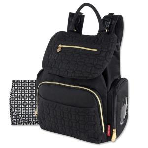 imageModern Quilted Diaper Bag Backpack and Multipurpose Travel Drawstring Baby Bag  3 Piece Set Black