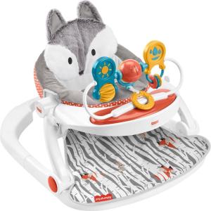 imageFisherPrice Portable Baby Chair Premium SitMeUp Floor Seat with Snack Tray Toy Bar ampamp Plush Washable Seat Pad PeekaBoo Fox1 Count Pack of 1