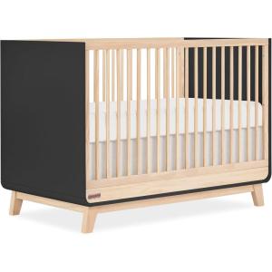 imageFisherPrice Siesta 5in1 Convertible FullSize Baby Crib Matte Black Vintage Oak GreenGuard Gold Sustainable Pinewood Wooden Spindles 3 Heights Converts to Day ampamp Toddler Bed Rail IncludedMatte Black Vintage Oak