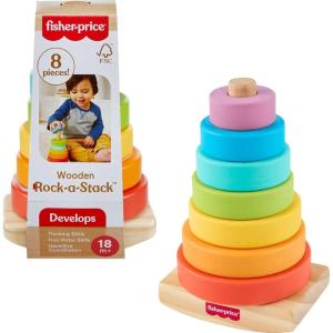 imageFisherPrice Wood Toddler Toy RockaStack 8Piece Wooden Ring Stacking Activity for Fine Motor Skill Development Kids Ages 18 Months
