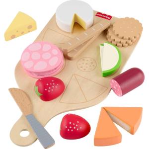 imageFisherPrice Wood Pretend Play Toy Charcuterie Board Set 19Piece Playset with Wood ampamp Fabric Food for Preschool Kids Ages 3 Years