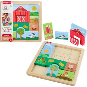 imageFisherPrice Wood Toddler Toy Farm Blocks Puzzle 14Piece Wooden Activity for Developmental Play Preschool Kids Ages 2 Years