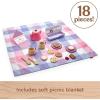 imageFisherPrice Wood Pretend Play Toy Picnic Tea Set 18Pieces with Blanket Wooden Cups Saucers amp Food for Preschool Kids Ages 3 Years18 Piece