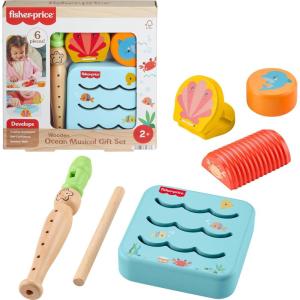 imageFisherPrice Wood Toddler Toys Ocean Musical Instruments Set 6 Wooden Pieces for Creative Play Preschool Kids Ages 2 Years